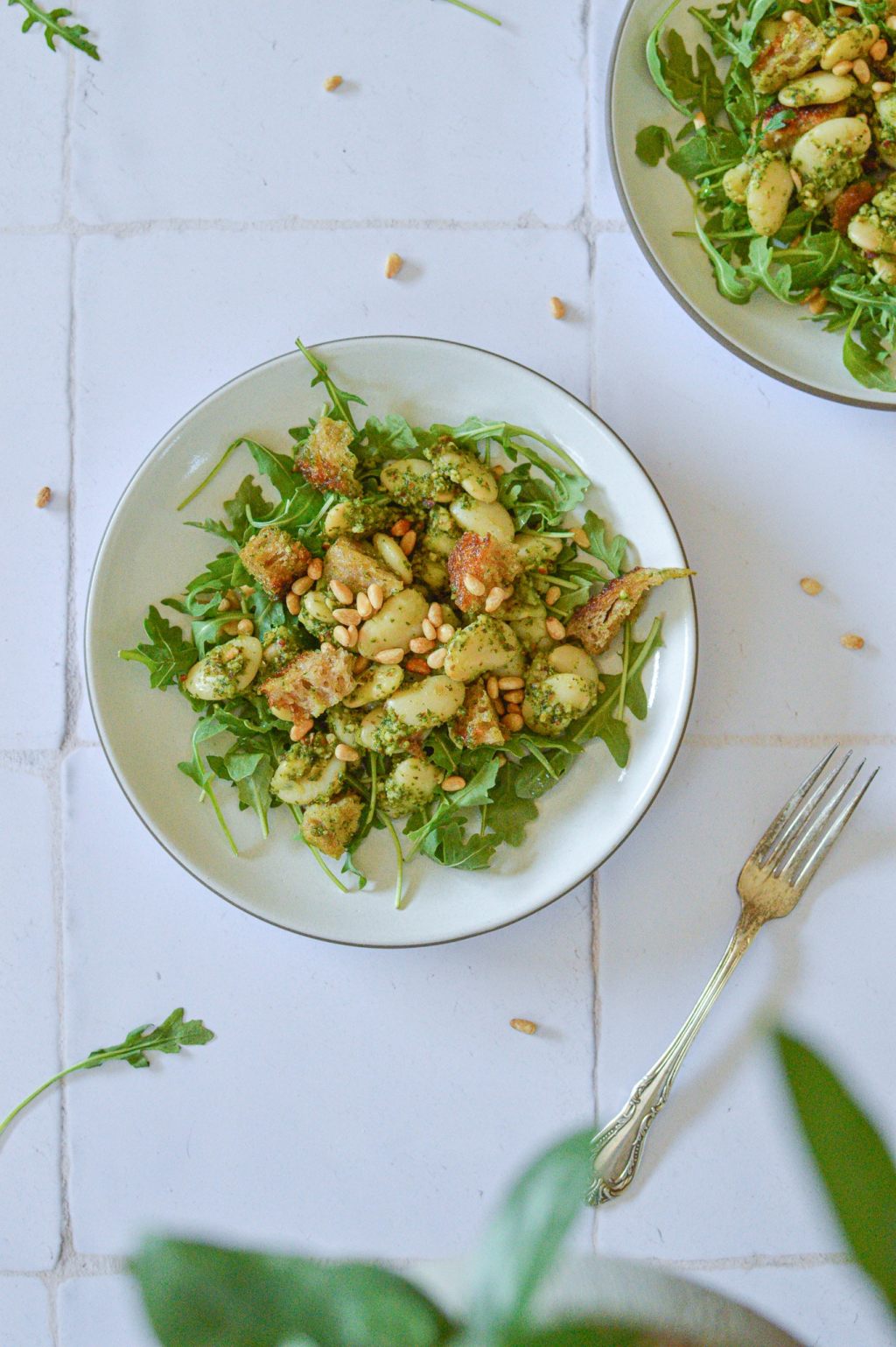 Warm Bean Salad with Arugula Pesto & Sourdough&nbsp;Breadcrumbs